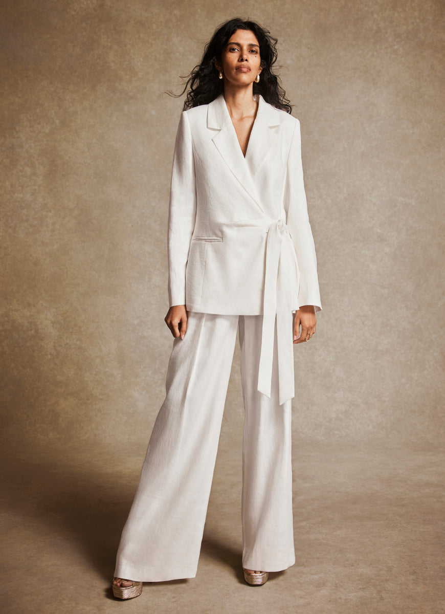 White Linen Wide Trousers