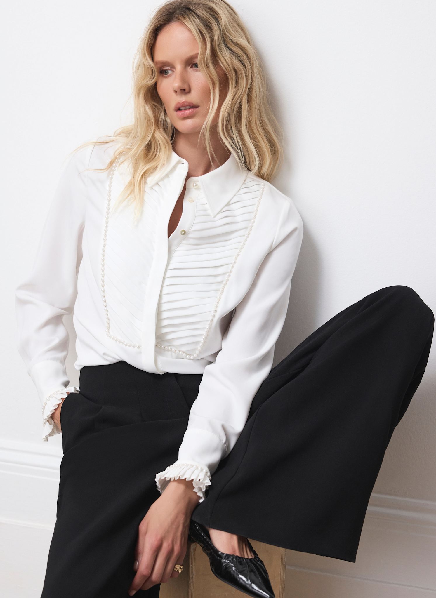 White Pearl Trim Shirt – Mint Velvet