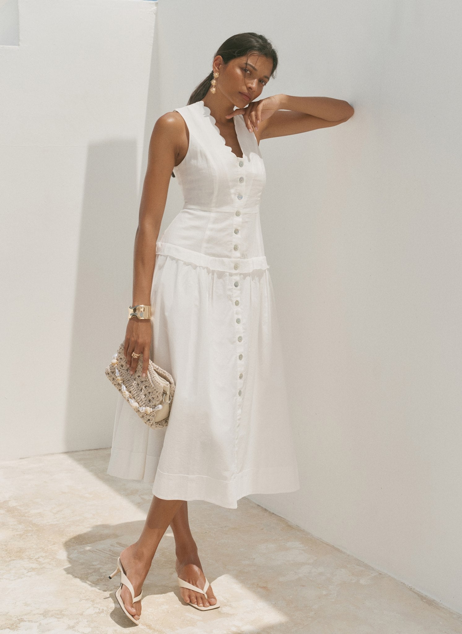 Mint Velvet Ramie Drop Waist Maxi Dress in Ivory at Nordstrom, Size 2