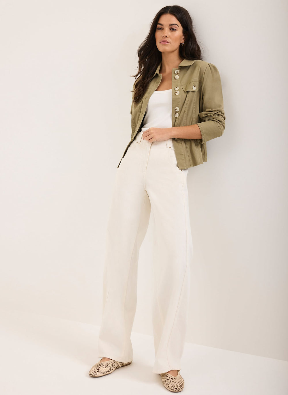 Cream Relaxed Wide Leg Jeans