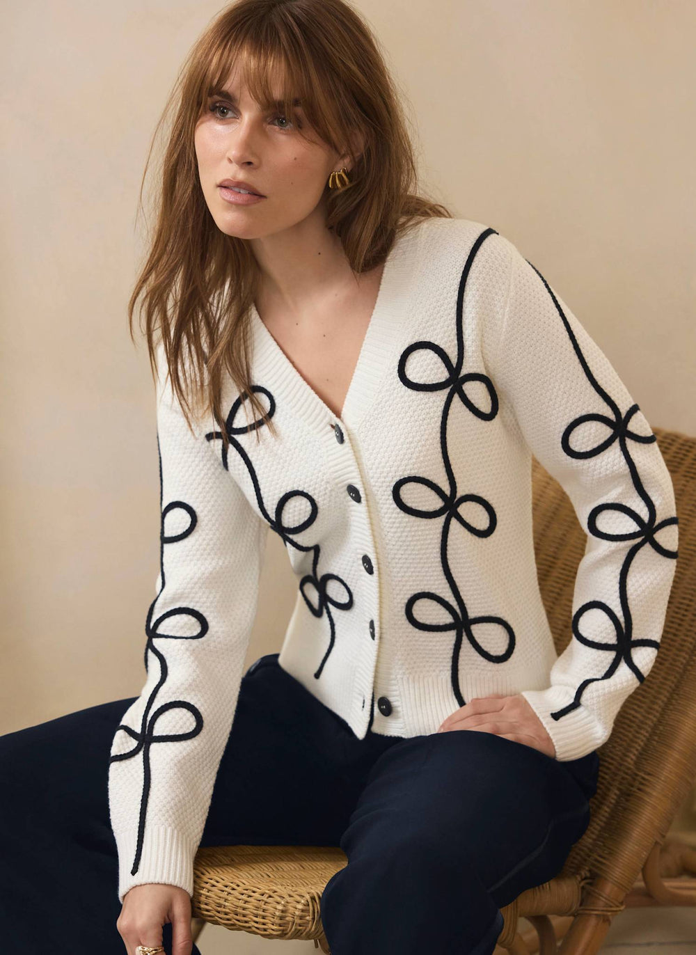 Neutral Bow Detail Cardigan