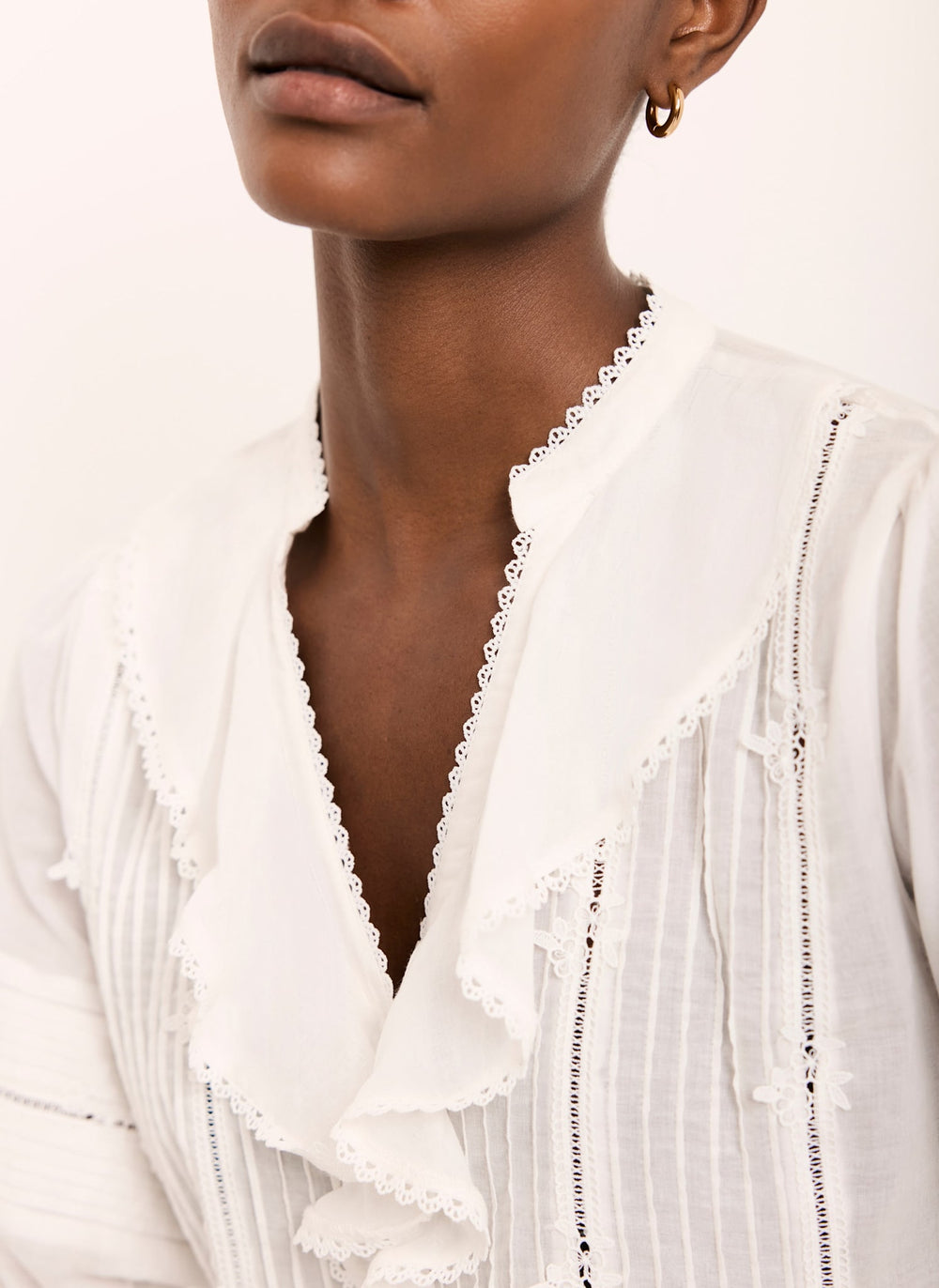 Cream Cotton Ruffle Blouse