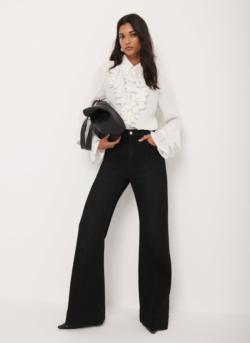 White Ruffle Detail Shirt