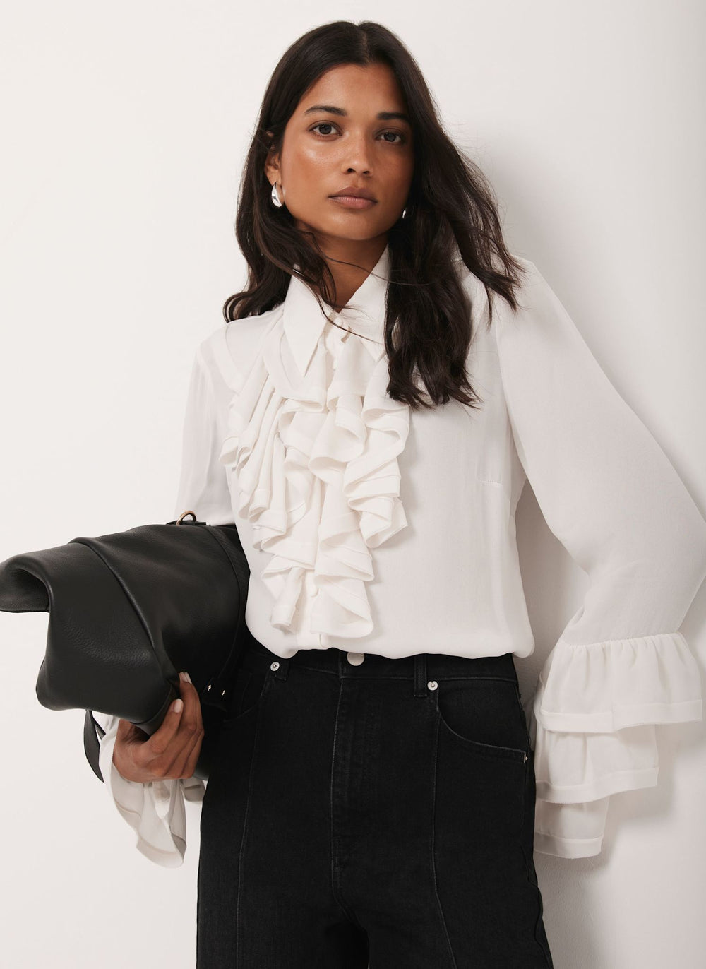 White Ruffle Detail Shirt
