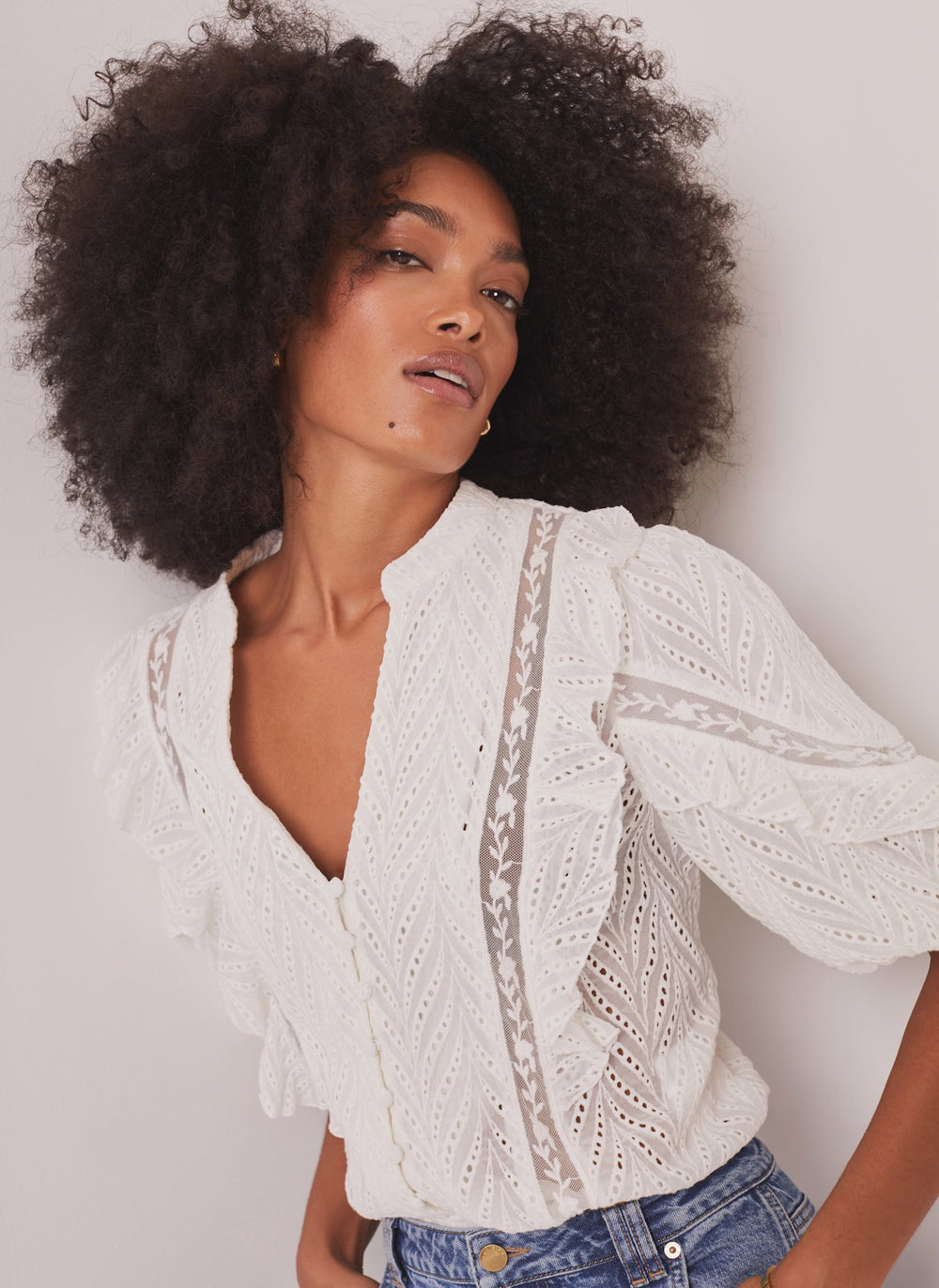 White Ruffle Puff Sleeve Blouse