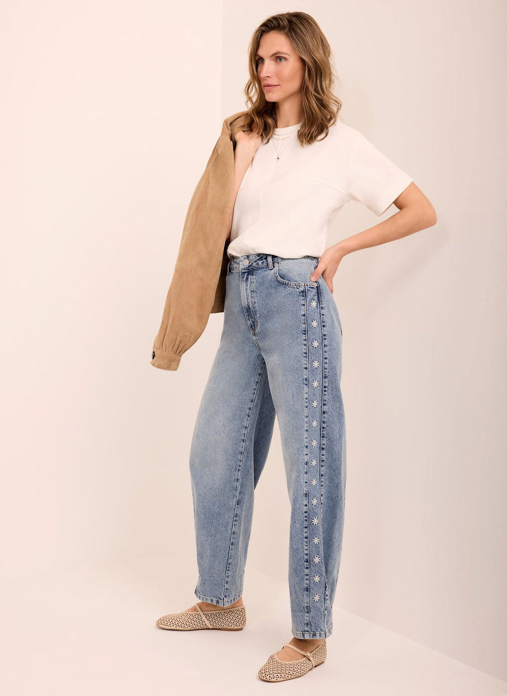 White Cotton Seam Detail T-shirt
