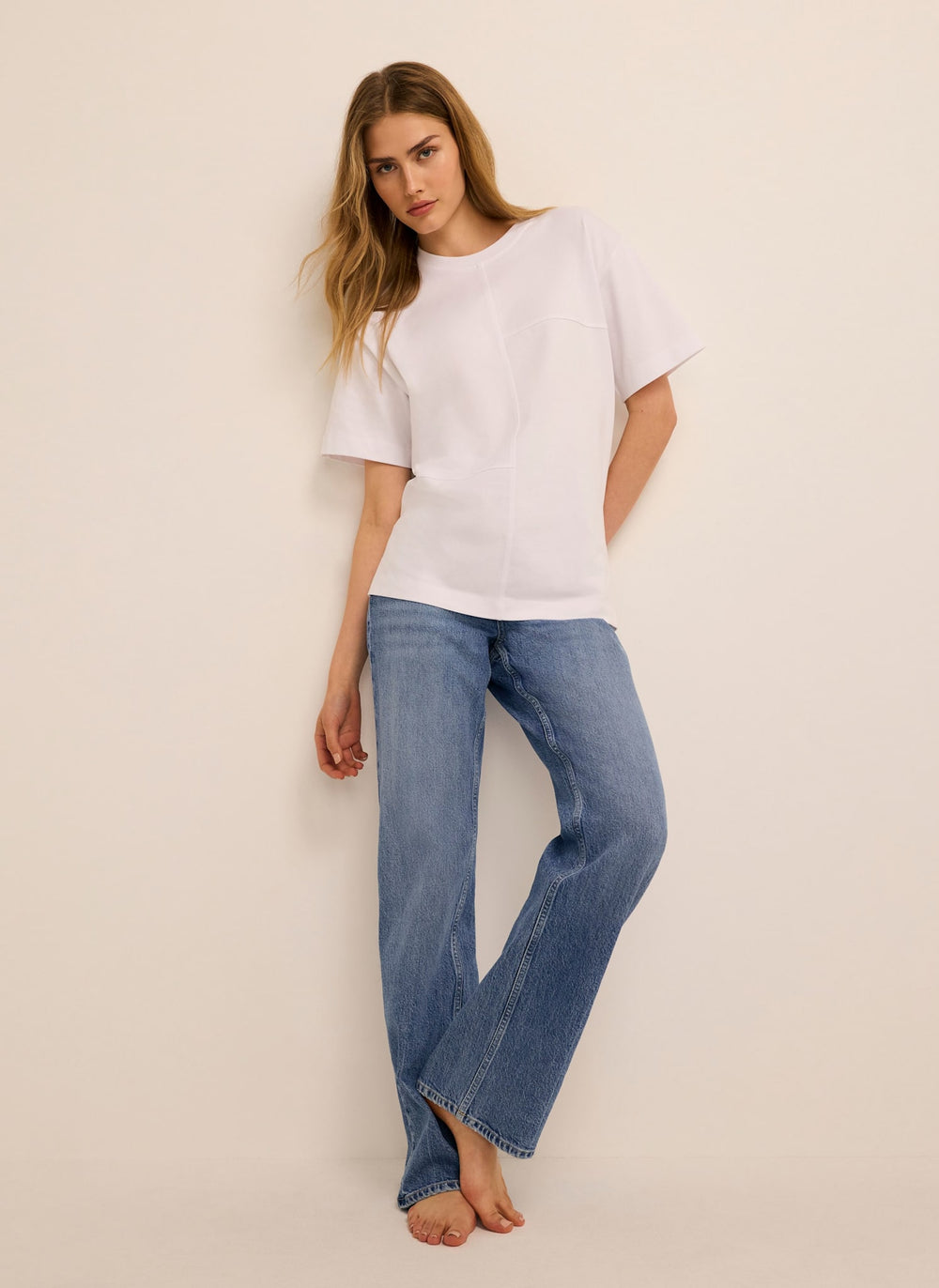 White Cotton Seam Detail T-shirt
