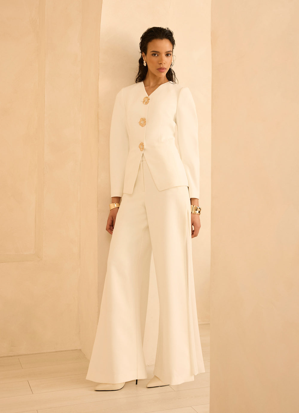 Cream Pleat Detail Trousers
