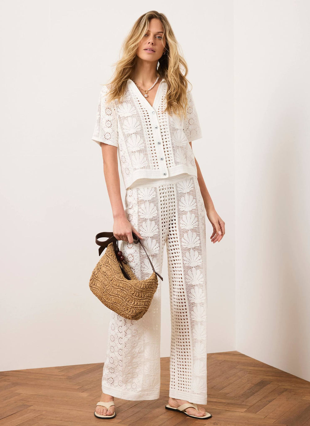 Cream Crochet Shell Trousers