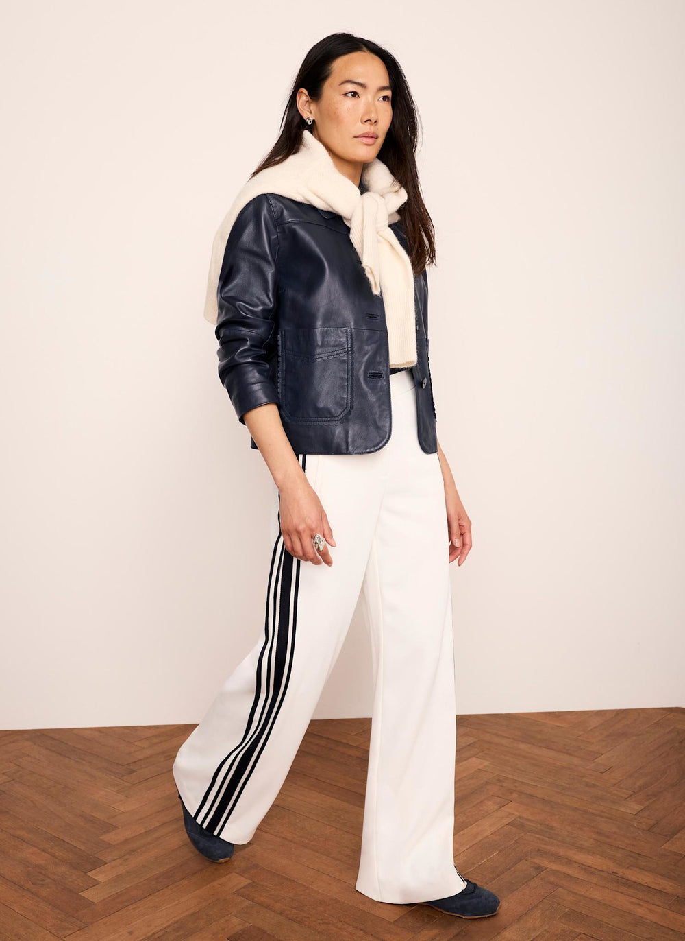 White Side Stripe Wide Trousers