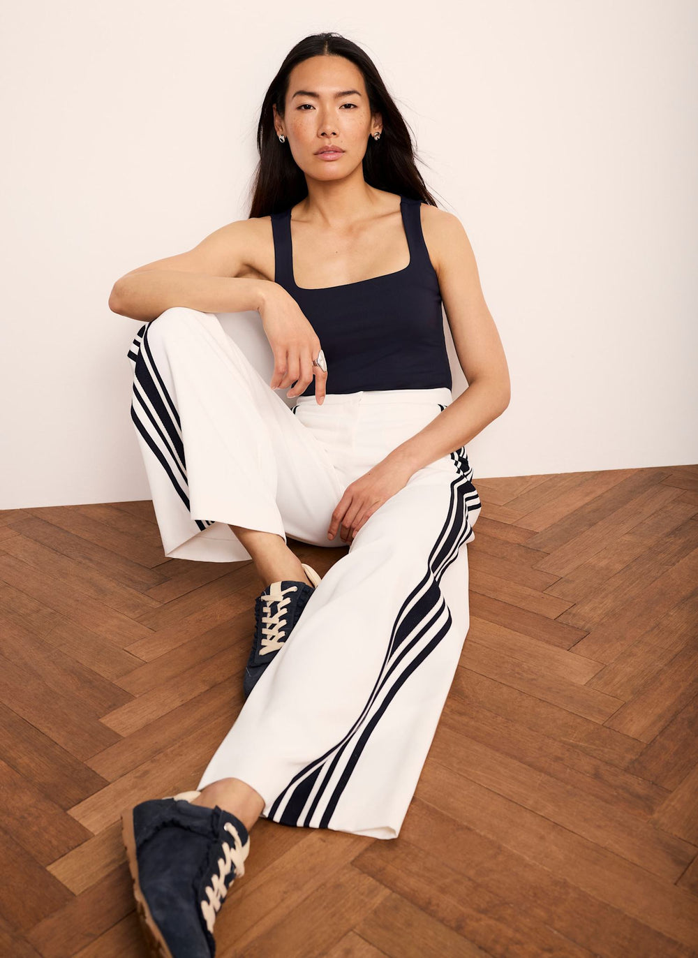 White Side Stripe Wide Trousers
