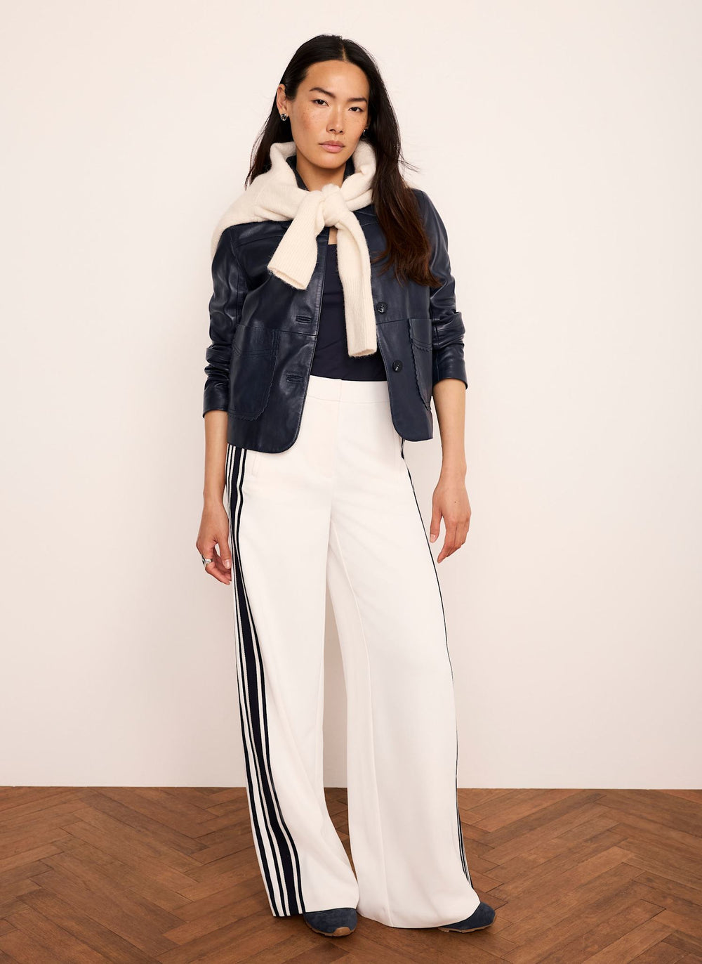 White Side Stripe Wide Trousers