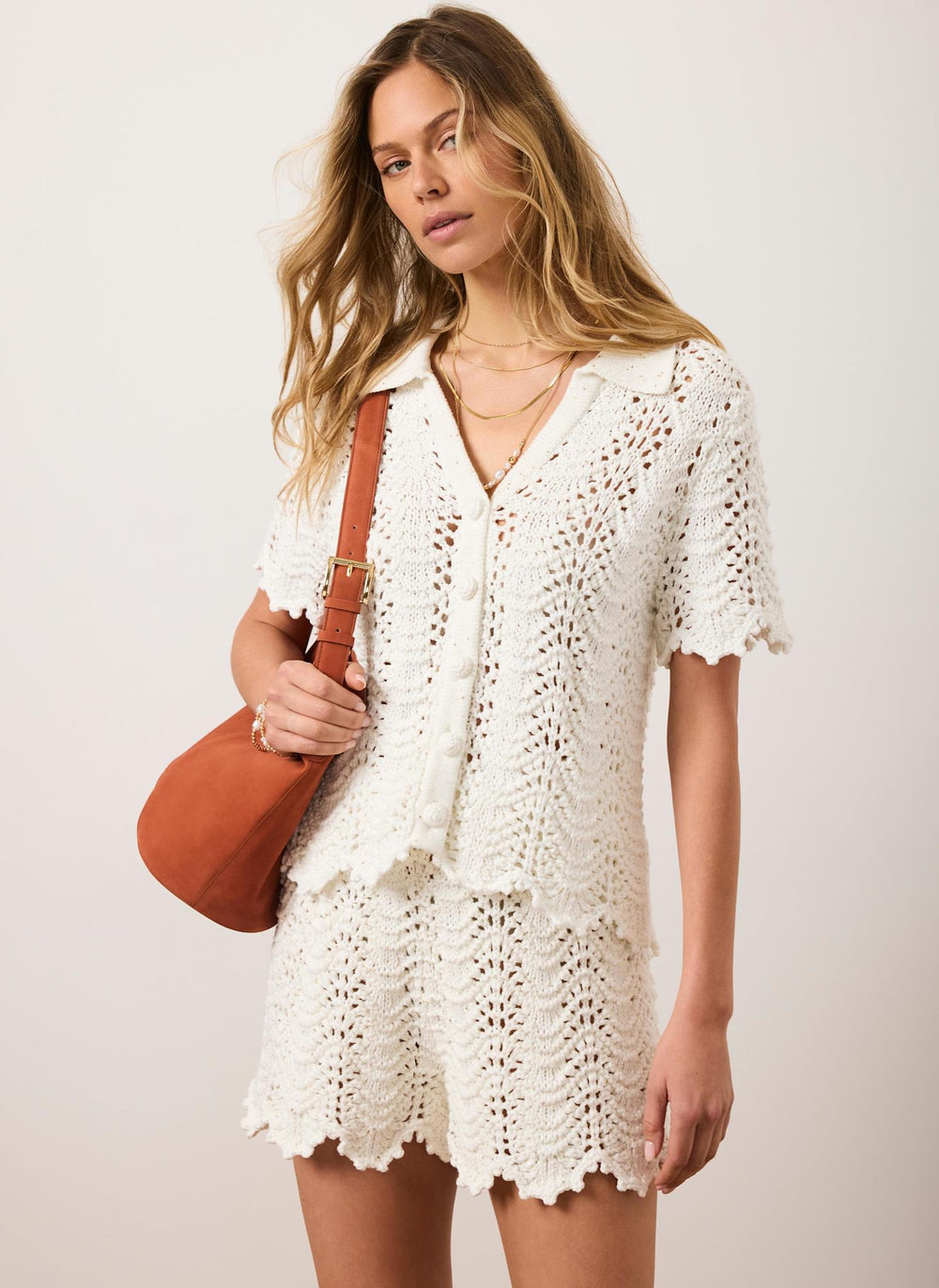 Cream Embellished Crochet Top