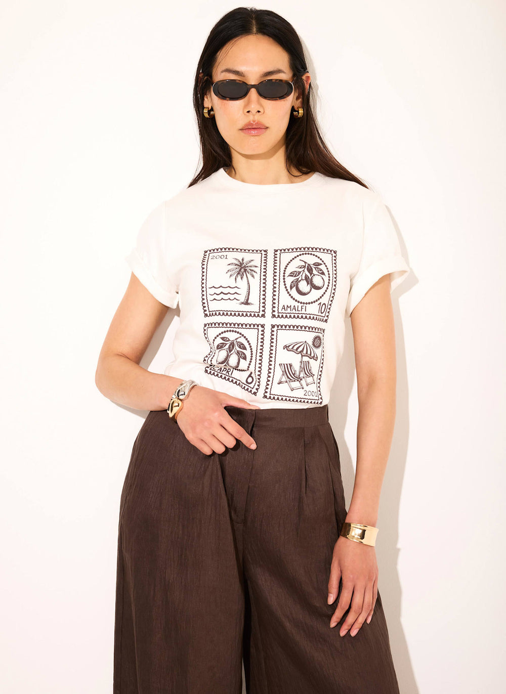 White Cotton Stamp Graphic T-Shirt