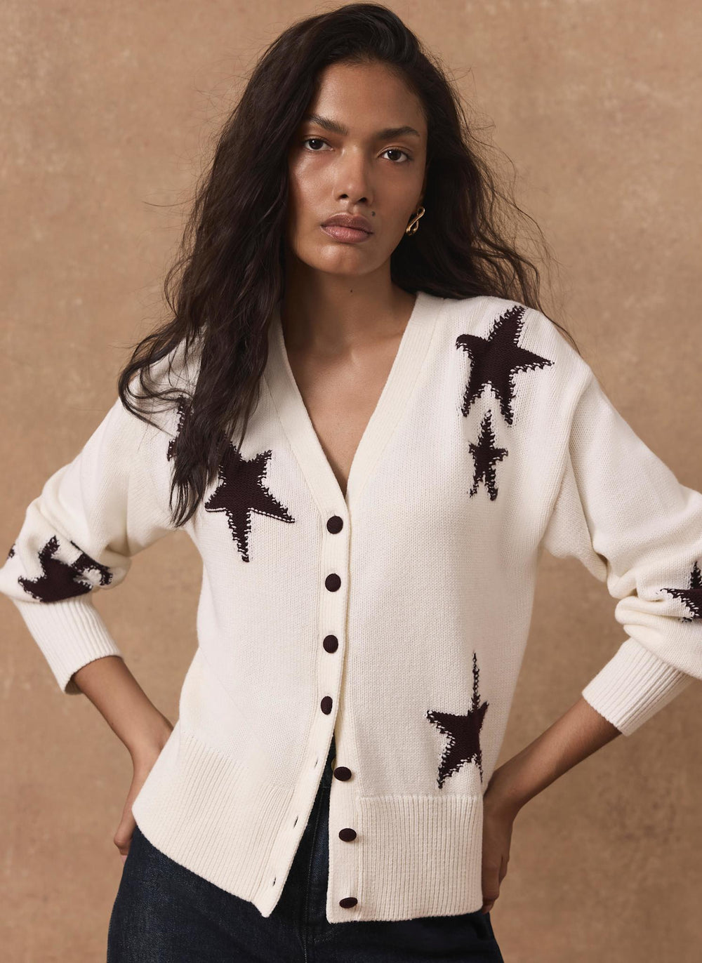 White Cotton Star Detail Cardigan
