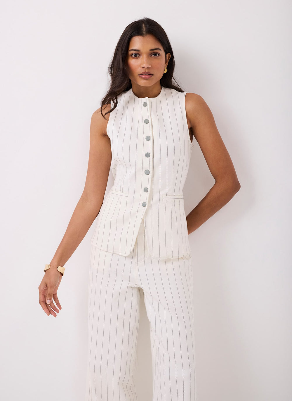 White Pinstripe Denim Waistcoat