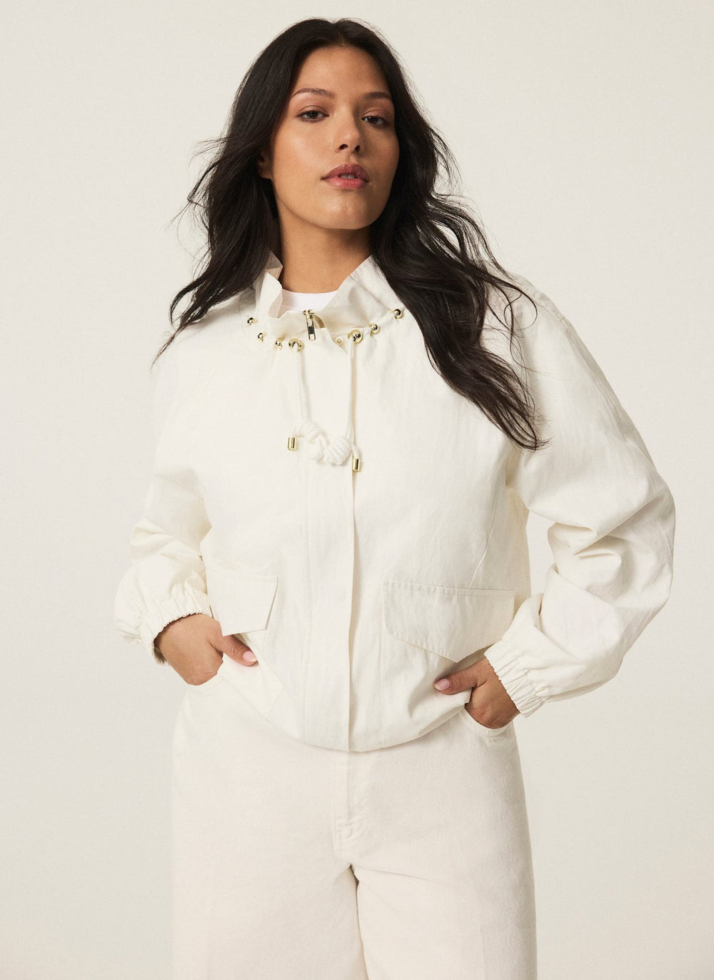 White Cotton Blend Technical Jacket
