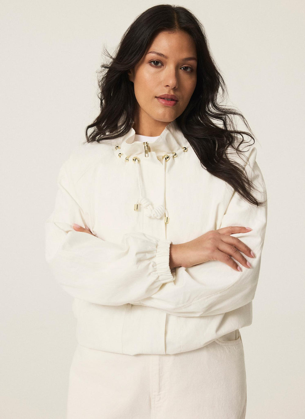 White Cotton Blend Technical Jacket