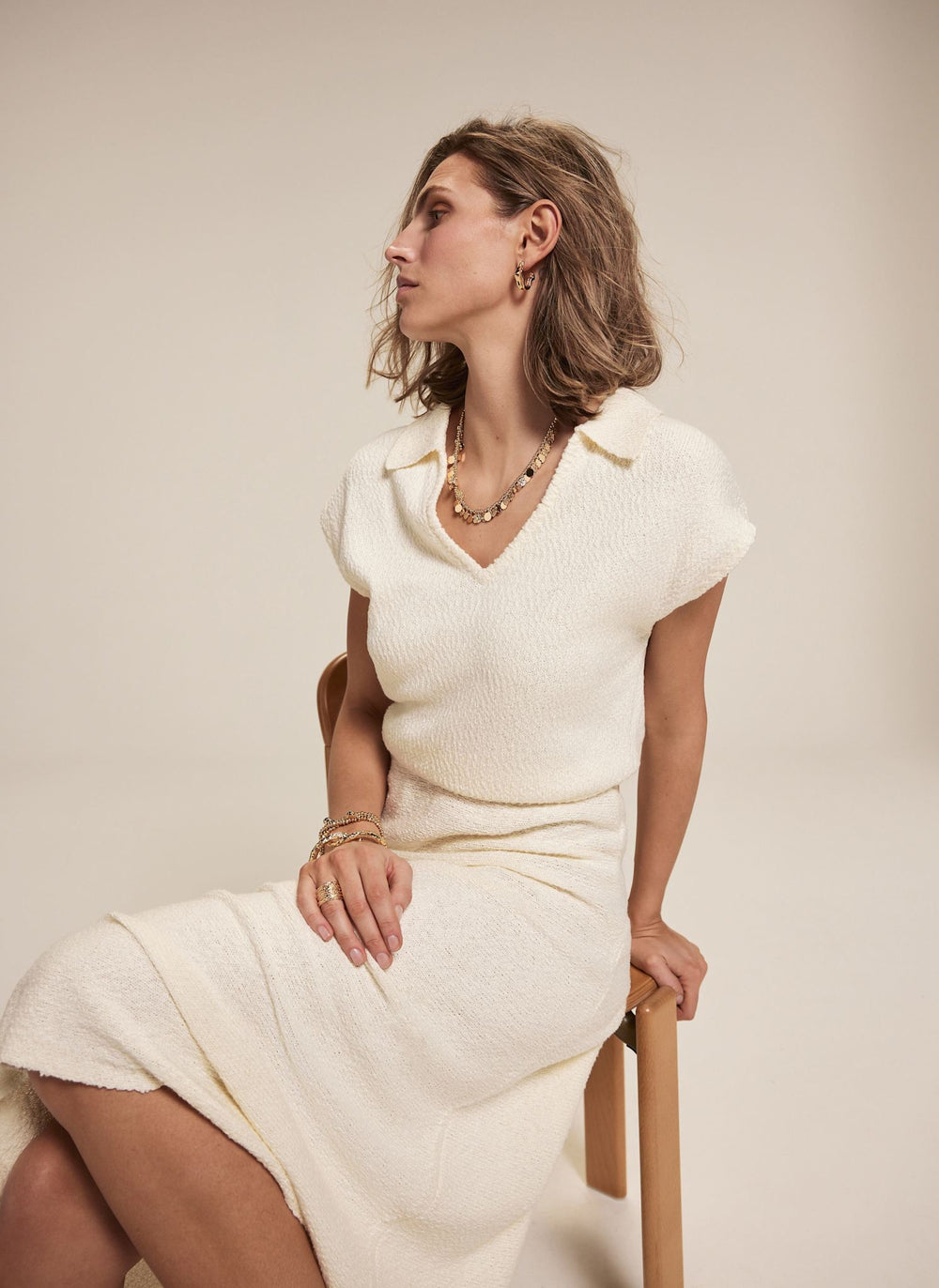 White Textured Midi Dress