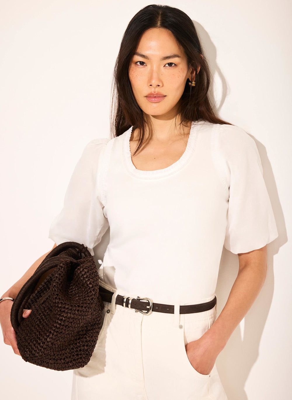 White Cotton Puff Sleeve Top