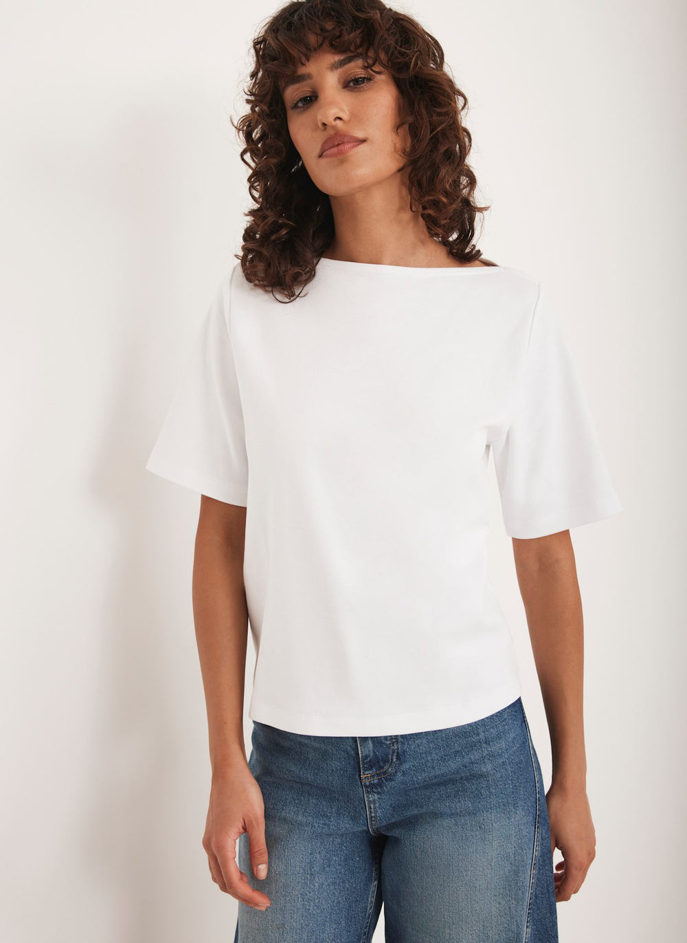 White Slash Neck T-Shirt