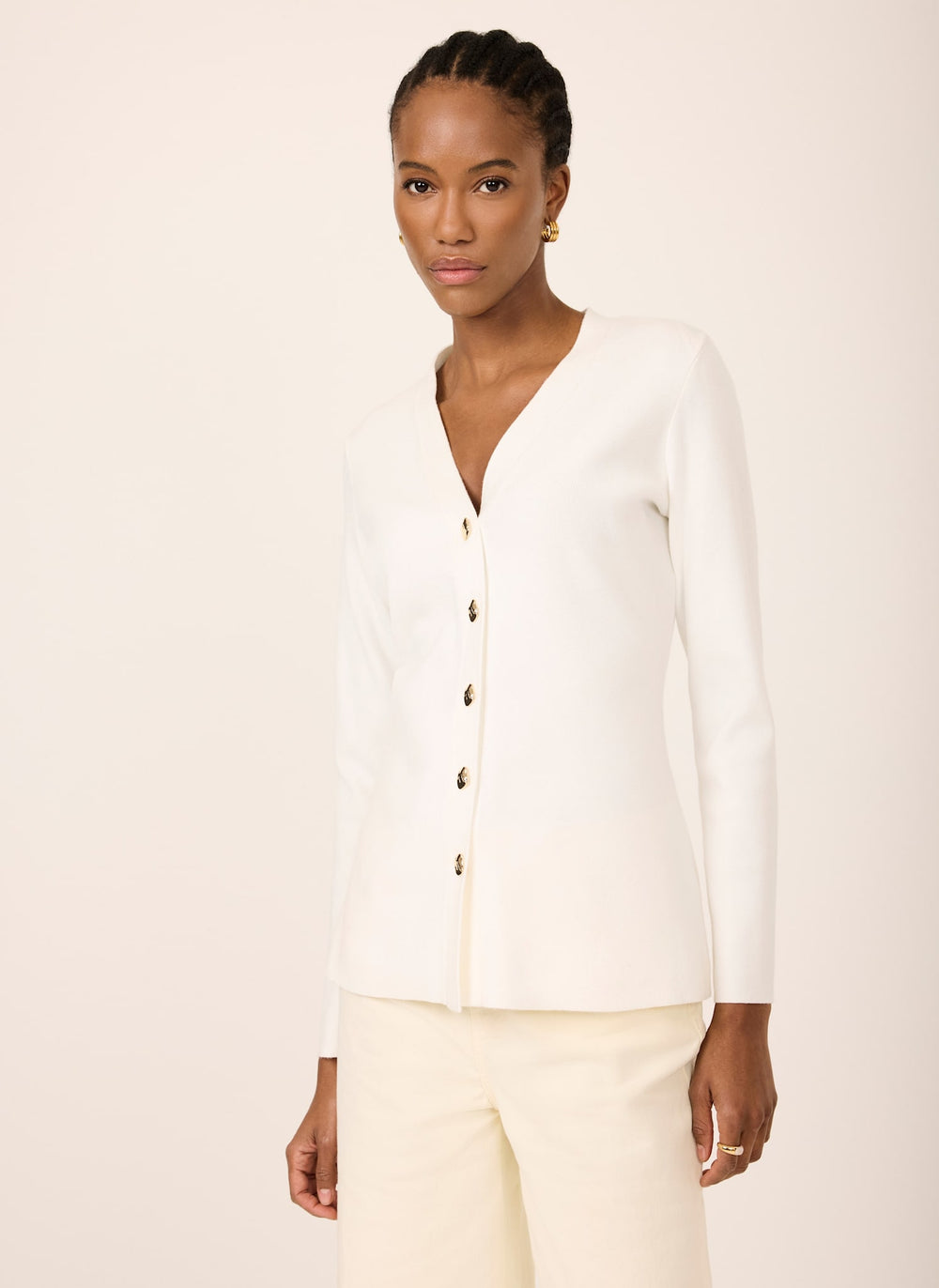 Cream V Neck Longline Cardigan