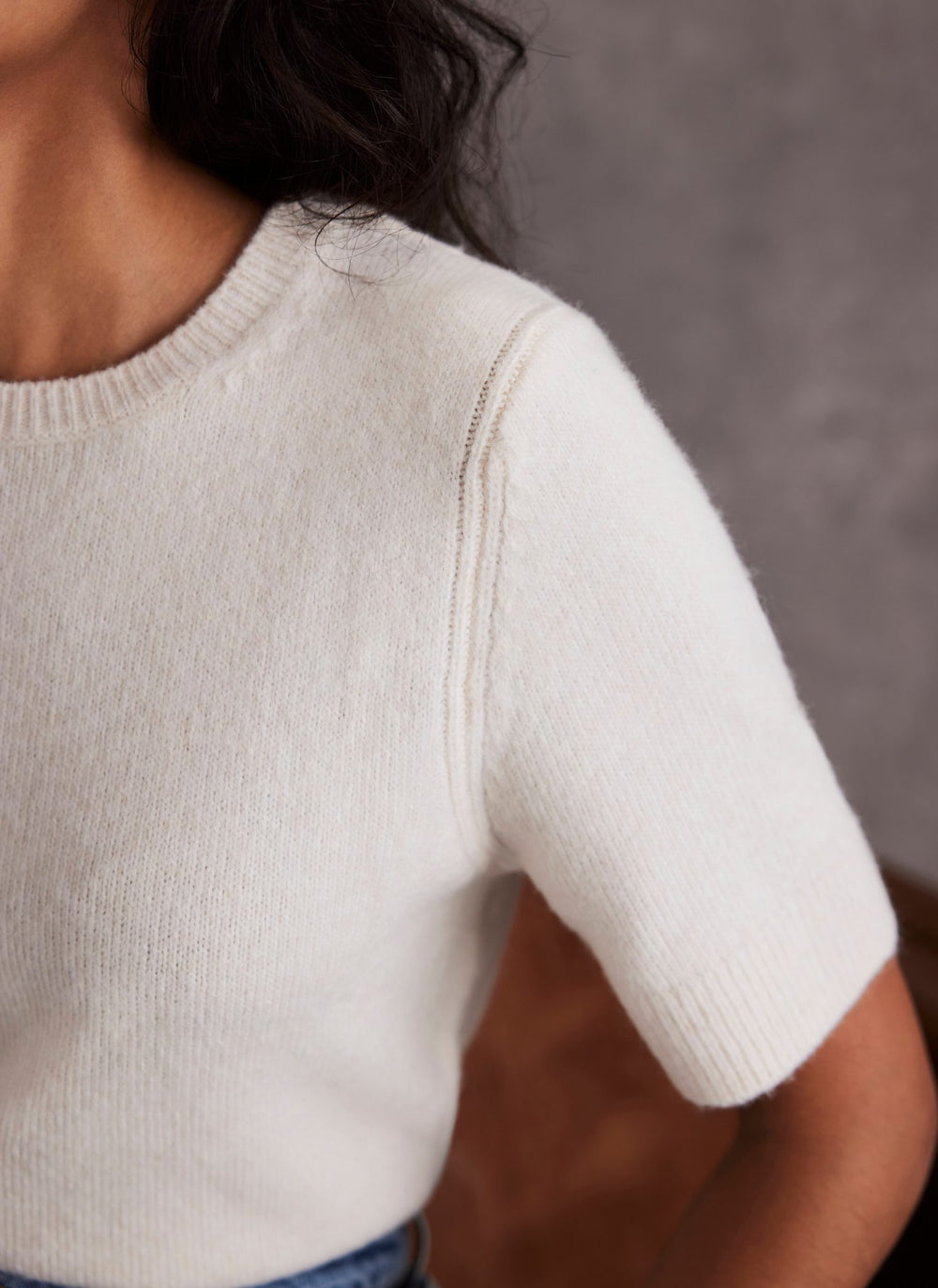 Cream Fitted Knit Tee