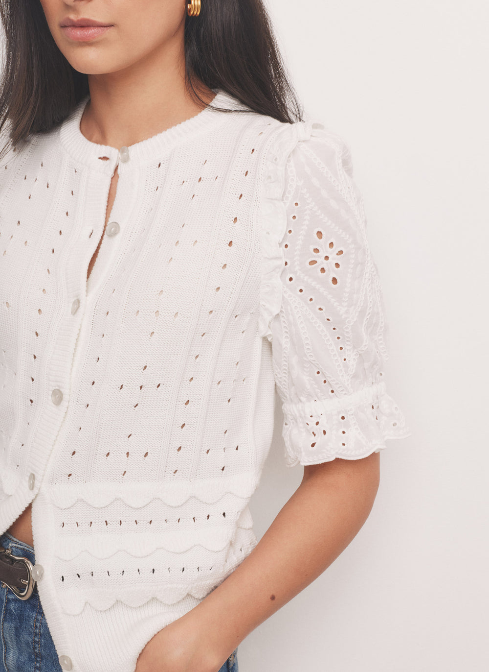 White Cotton Broderie Knit Top