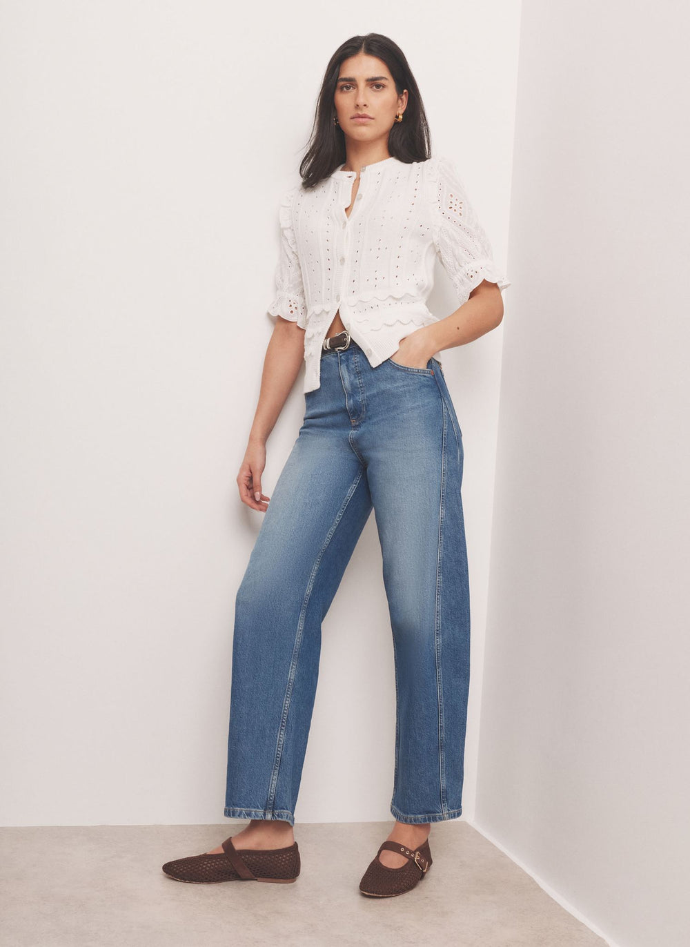 White Cotton Broderie Knit Top