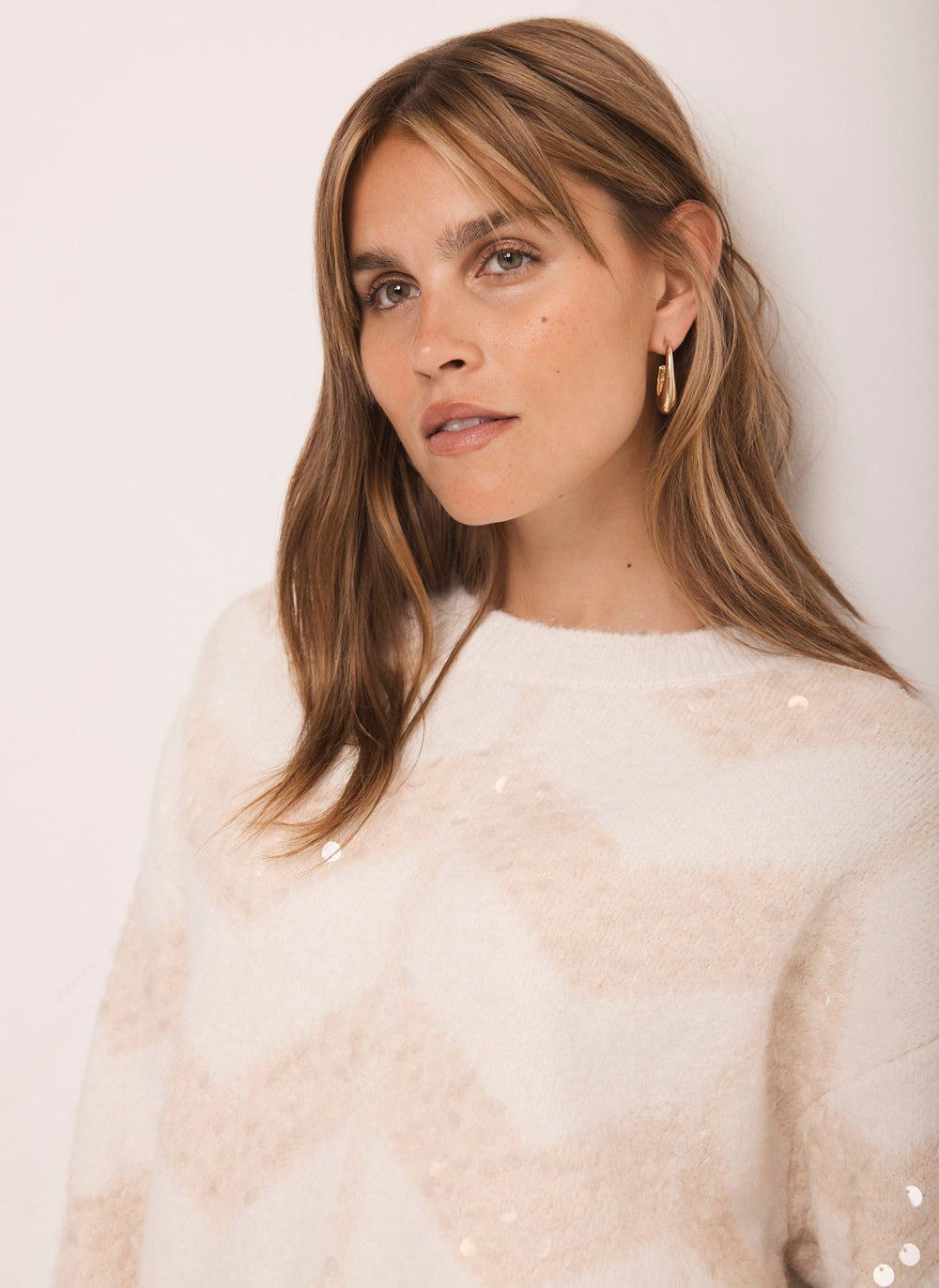 Cream Zig Zag Sequin Jumper