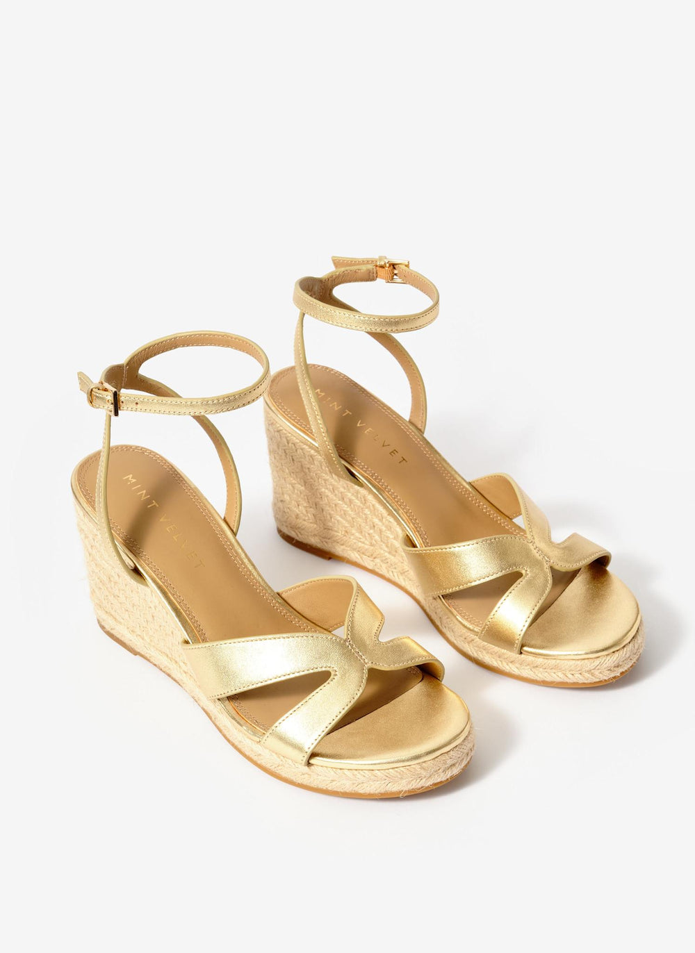 Jase Gold Leather Espadrille Wedges
