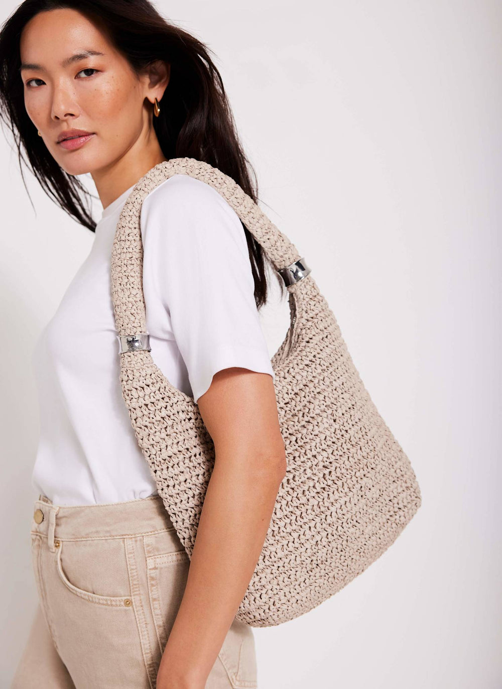 Neutral Woven Shoulder Bag