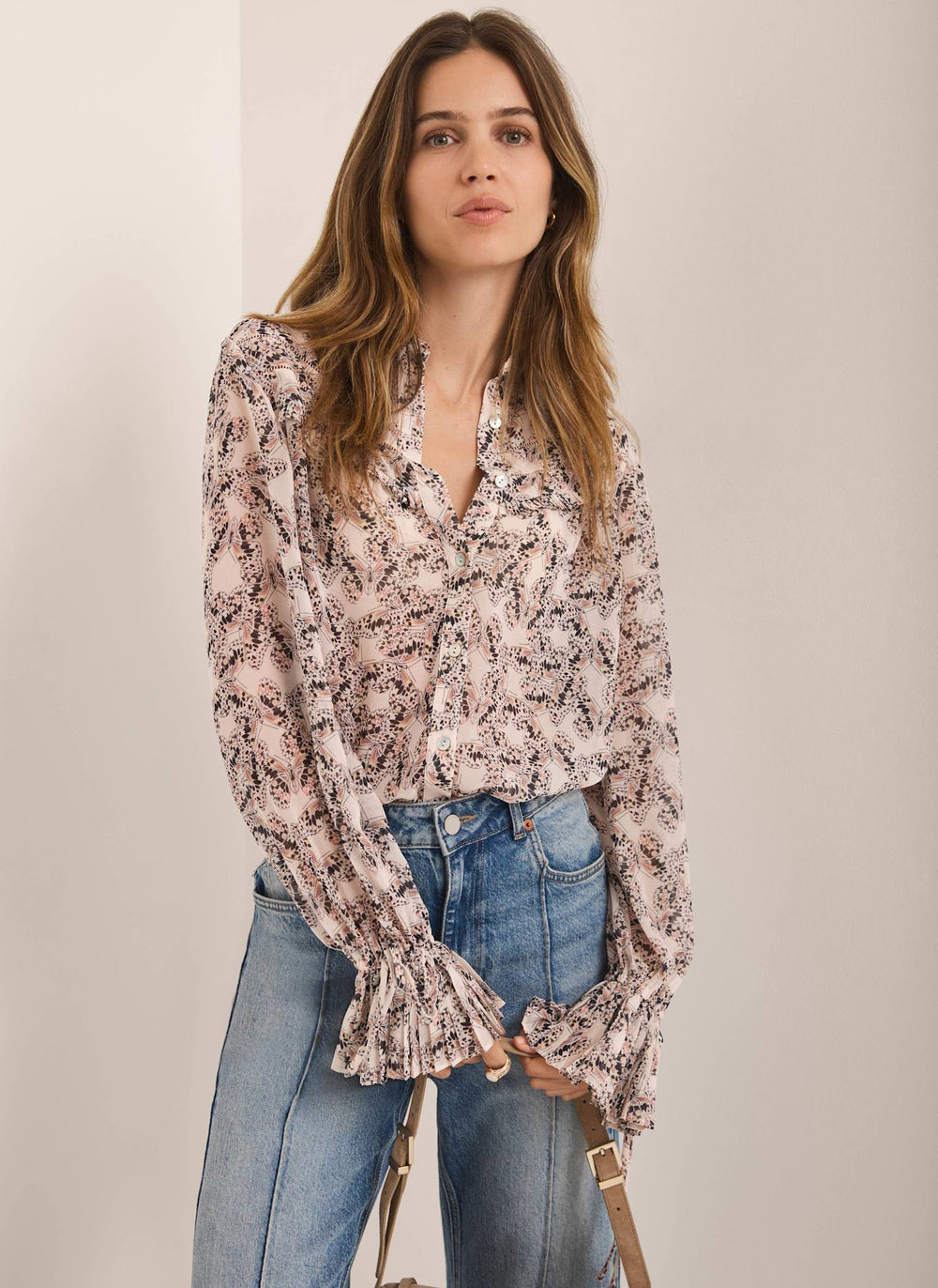Cream Butterfly Print Blouse