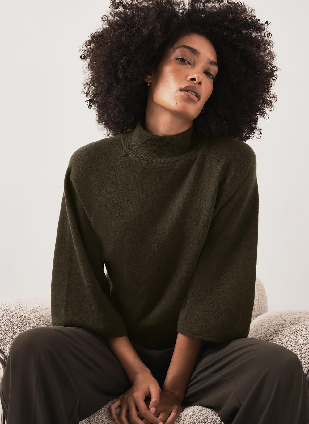 Khaki Batwing Sleeve Knit Top