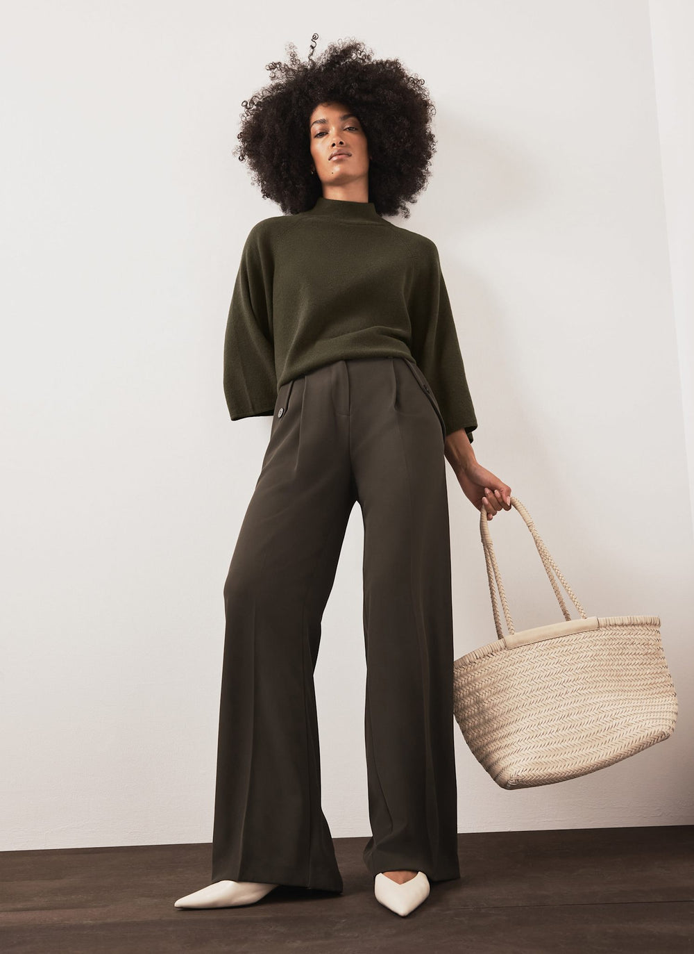 Khaki Batwing Sleeve Knit Top
