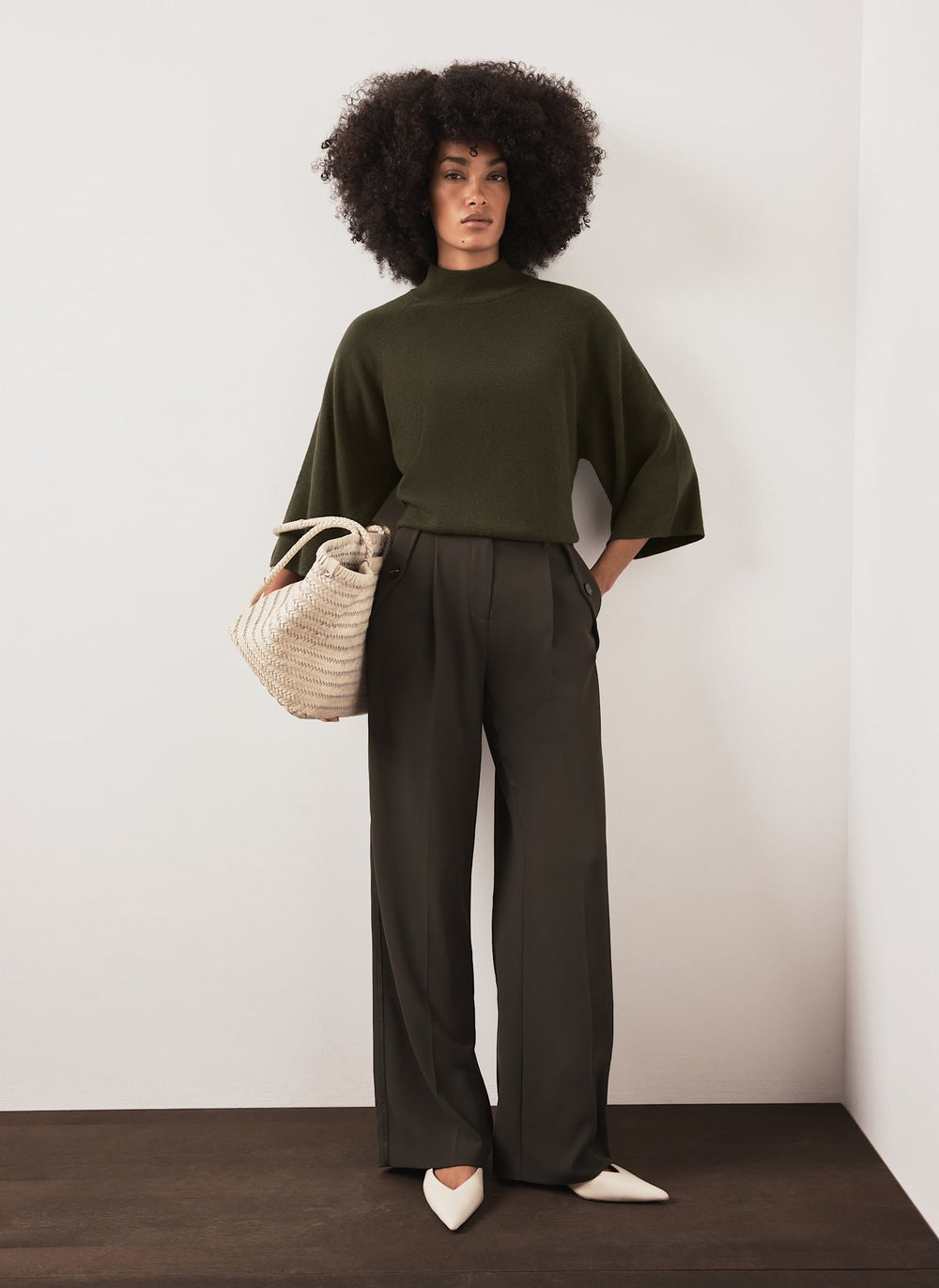 Khaki Batwing Sleeve Knit Top
