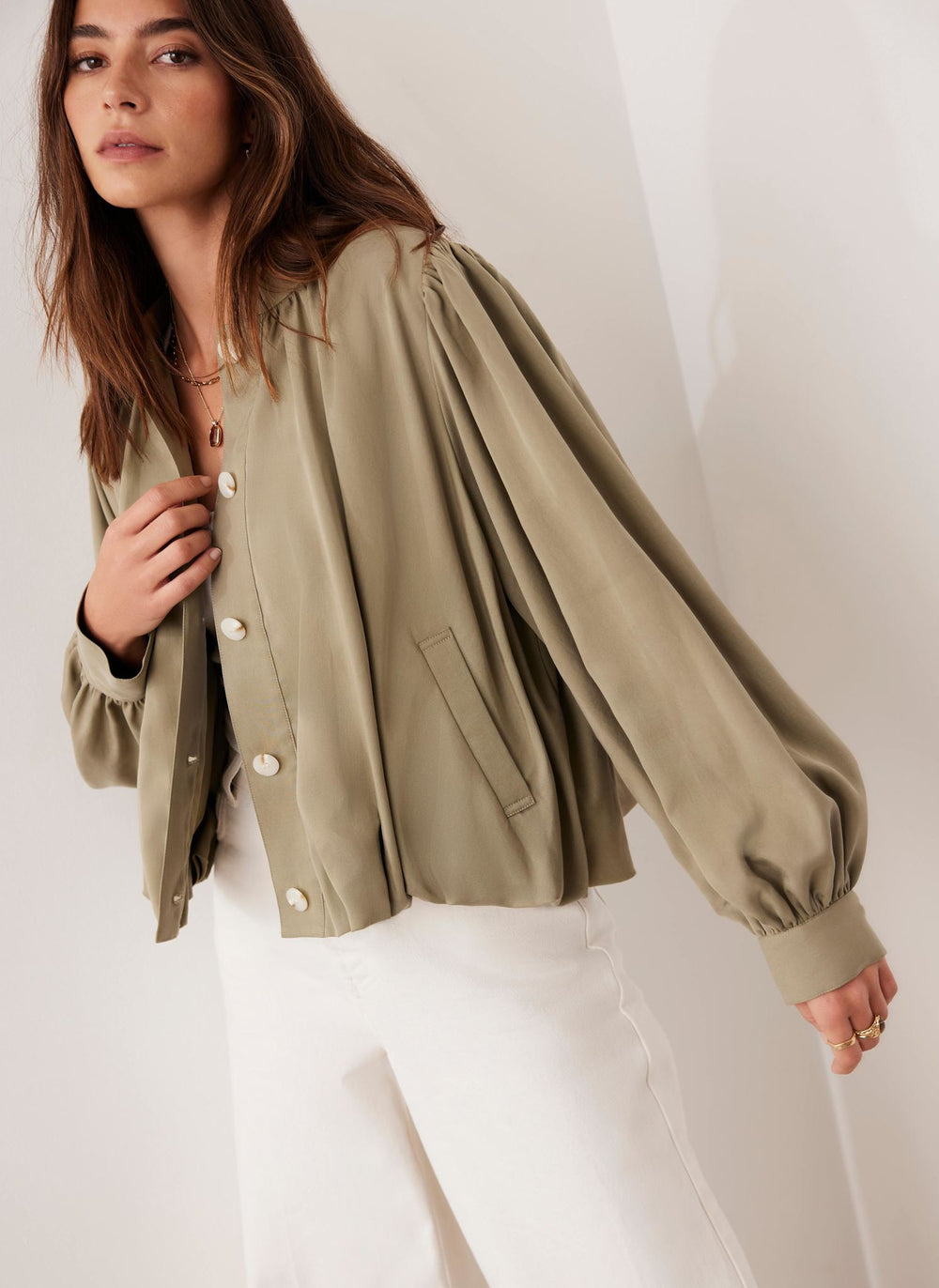Khaki Bubble Hem Jacket