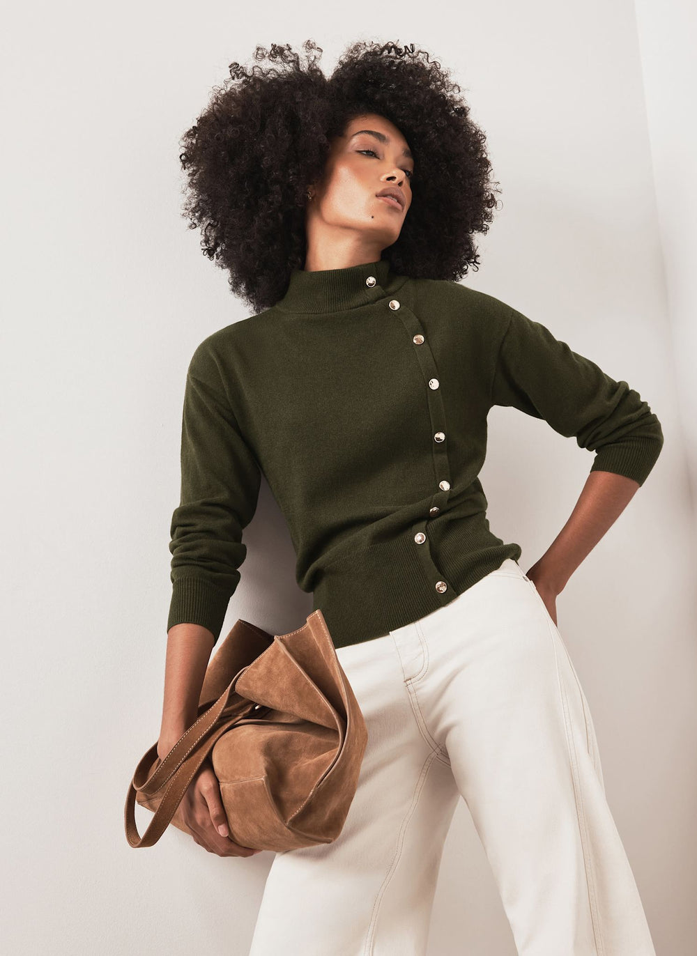 Khaki Button Detail Knit Jumper