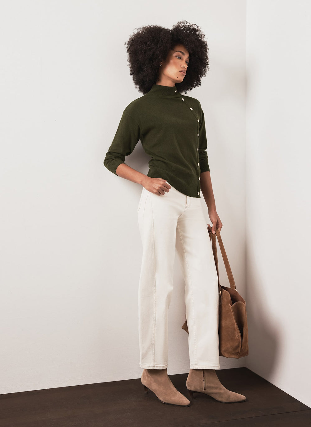 Khaki Button Detail Knit Jumper