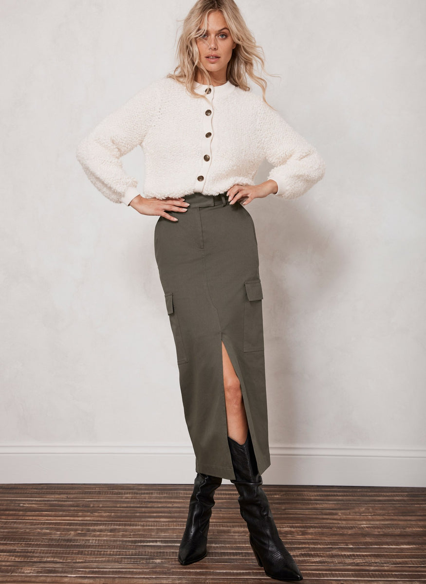 Khaki Cotton Cargo Skirt Mint Velvet