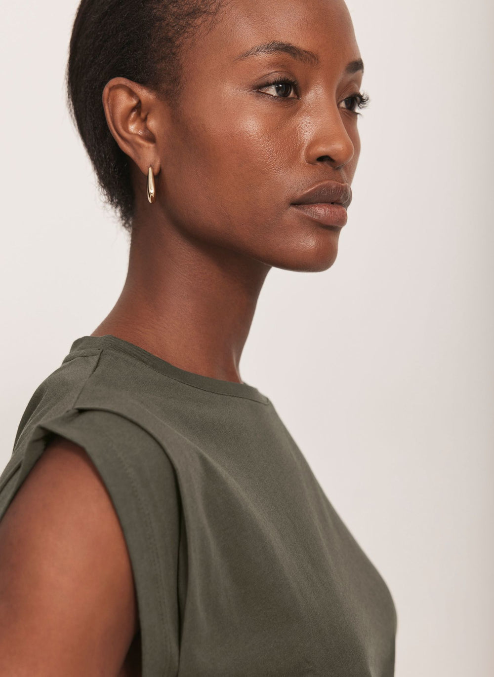 Khaki Cotton Extended Shoulder T-Shirt