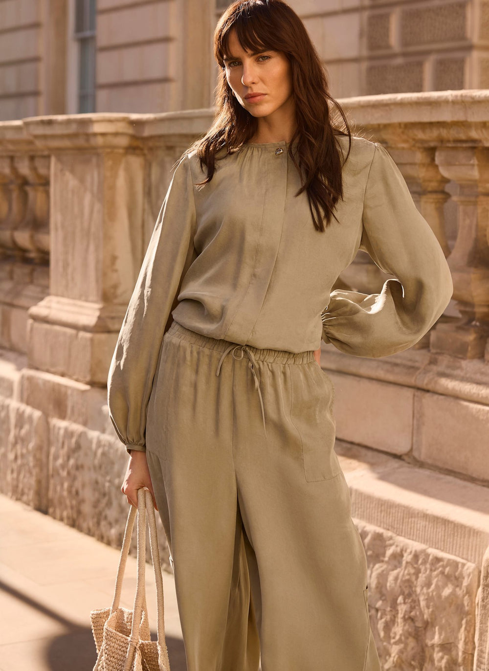 Khaki Long Sleeve Bomber Blouse