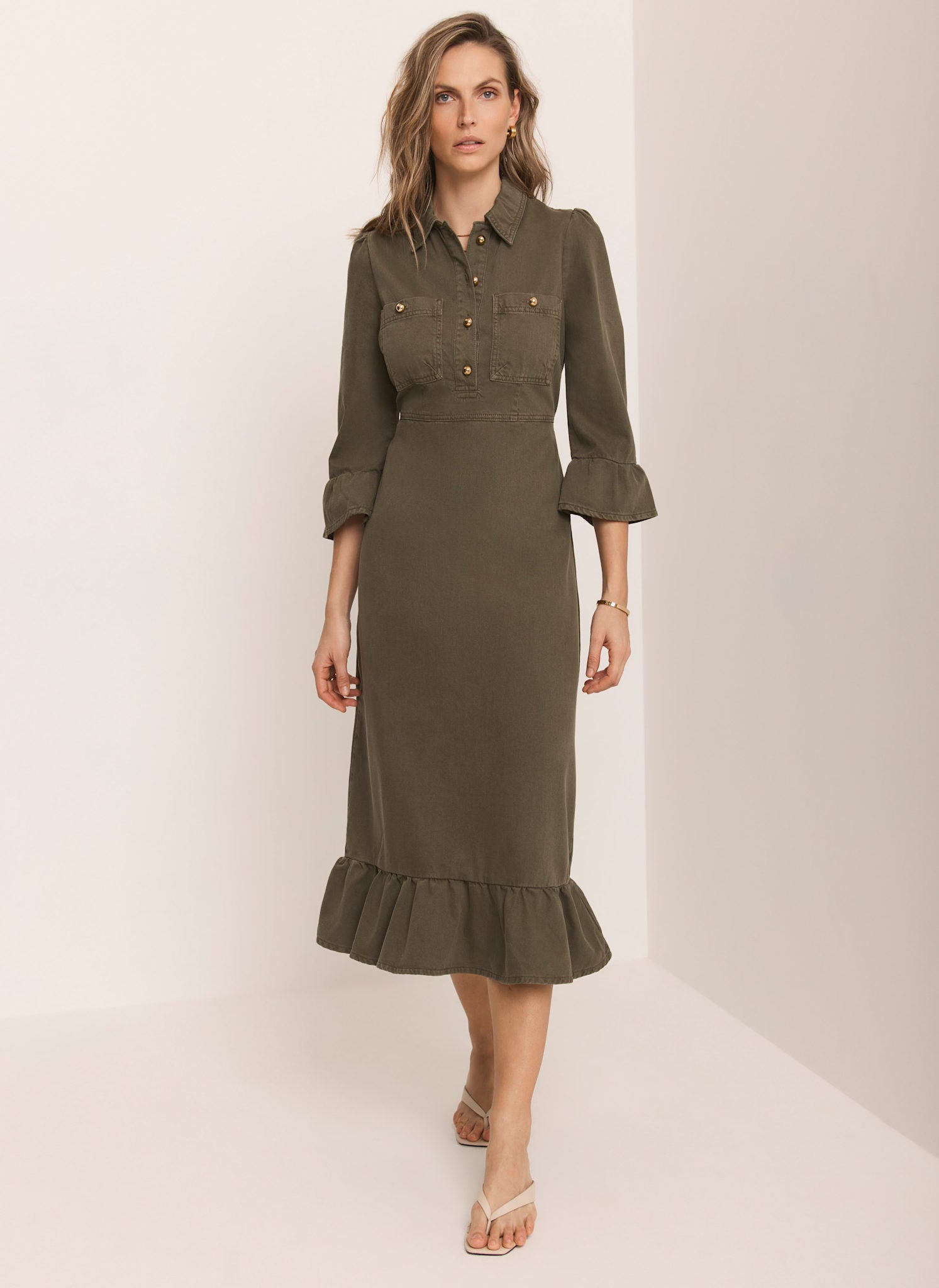 Khaki Denim Midi Shirt Dress – Mint Velvet