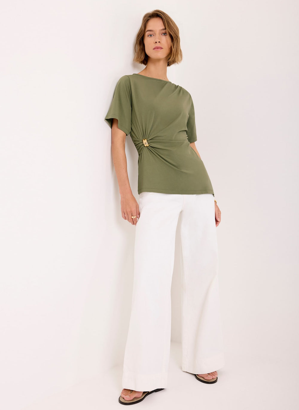 Khaki Gathered Detail Top