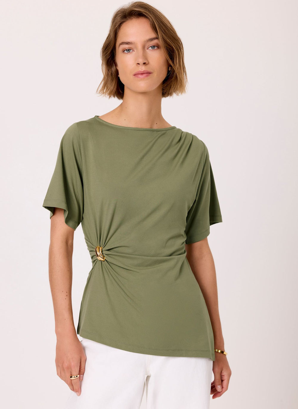 Khaki Gathered Detail Top
