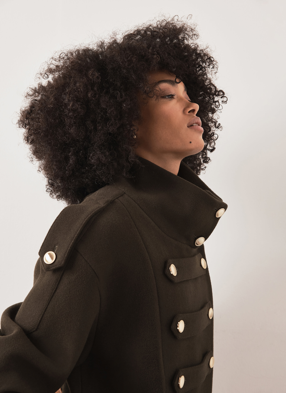 Khaki Wool Blend Military Coat