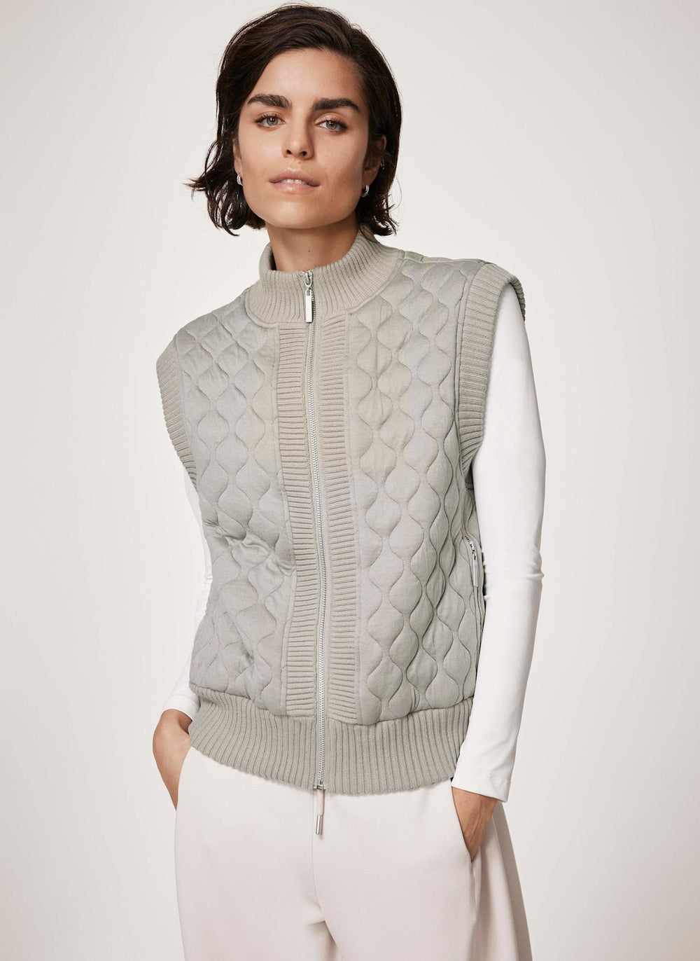 Khaki Quilted Cotton Blend Gilet