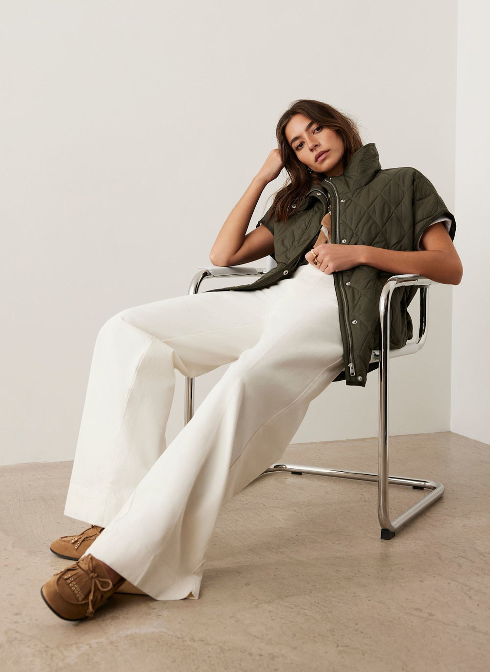 Khaki Quilted Oversized Gilet