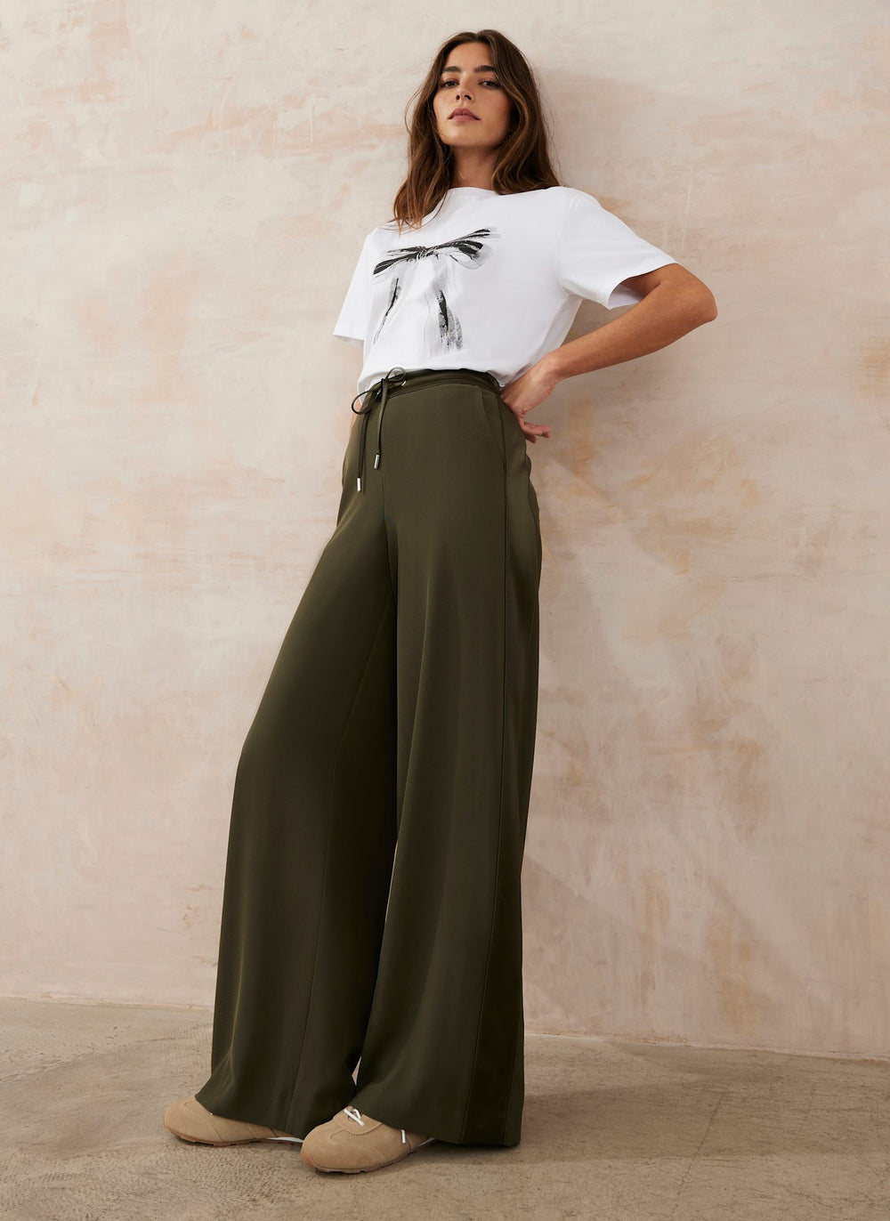 Khaki Side Stripe Wide Trousers