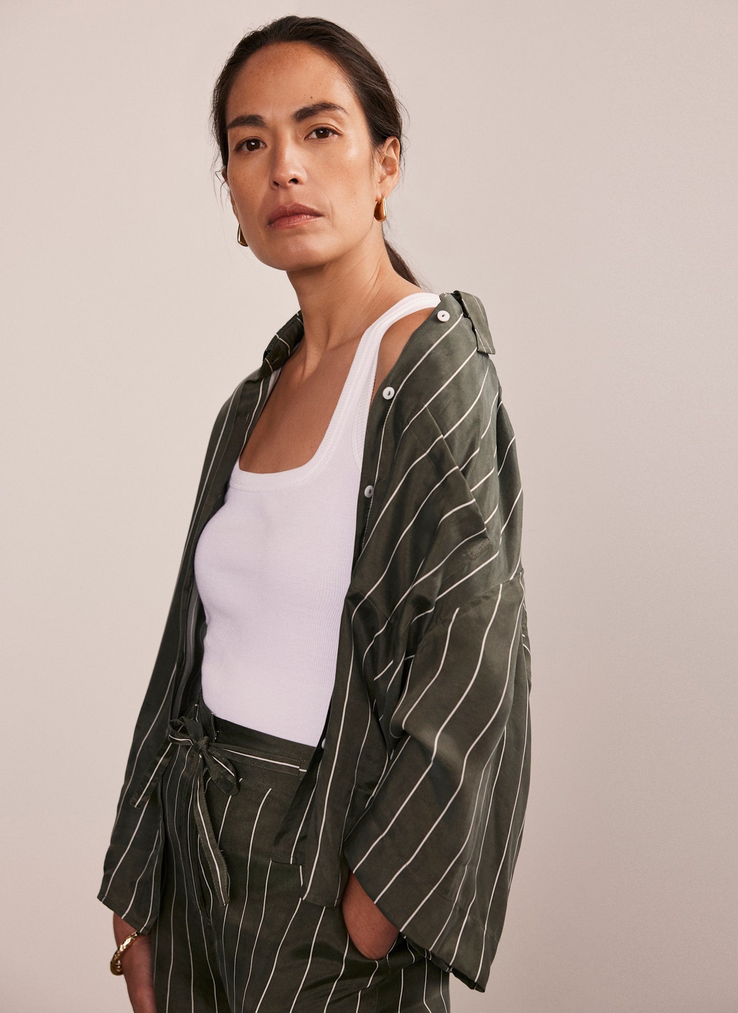 Khaki & Black Striped Top main image 1